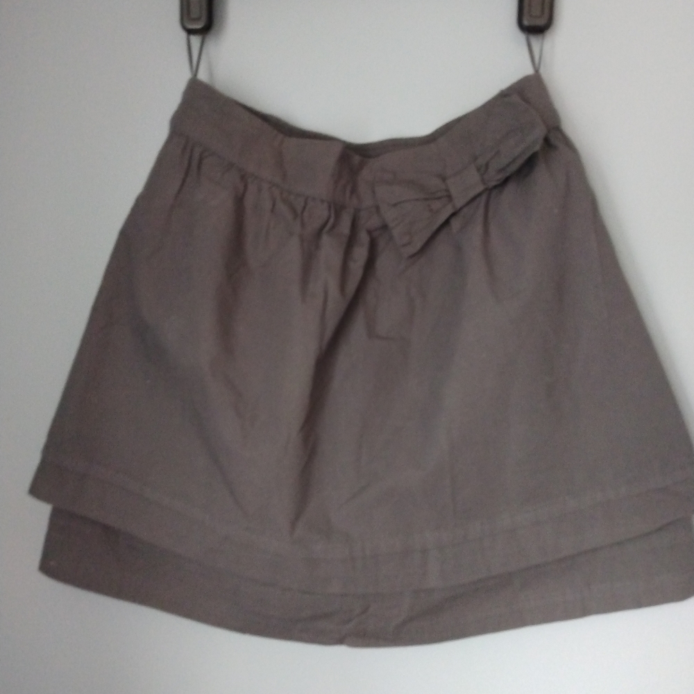 Short Dark Gray Skirt with Bow, 100% Cotton, Double Layer